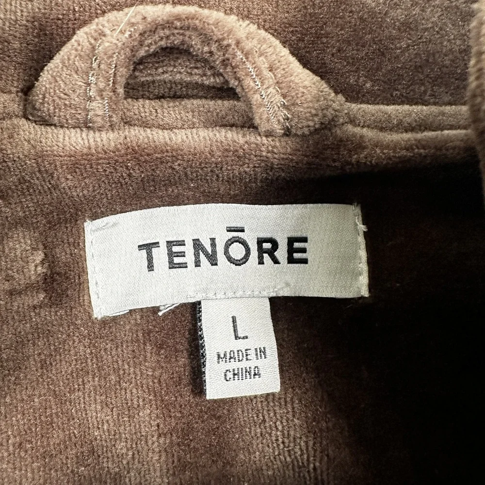 Tenore Jacket Mens Large Brown Velour Full Zip Track Suit Top Black Stripe Retro